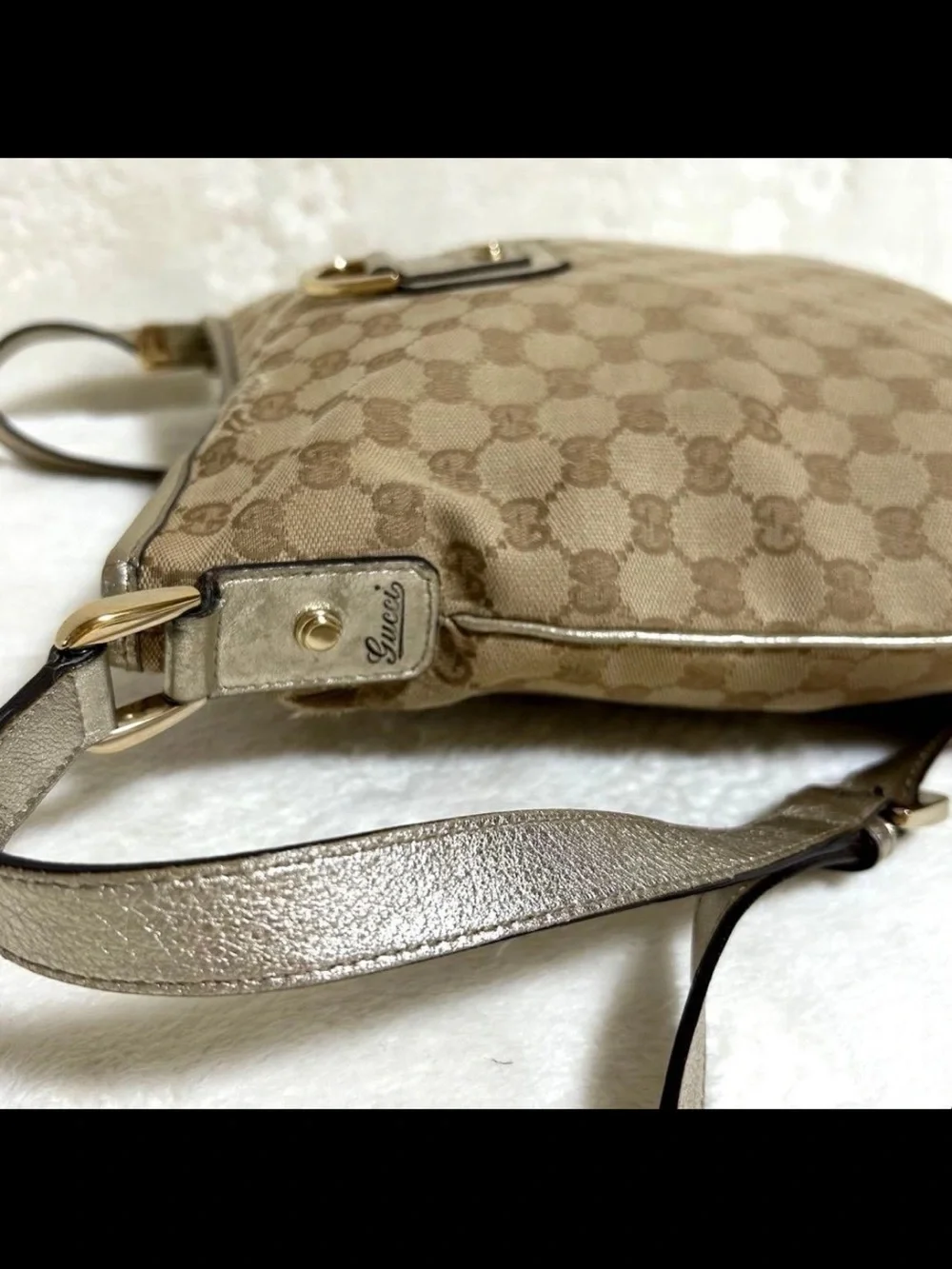 Gucci Tan Monogram Shoulder Bag with Gold-Tone Hardware